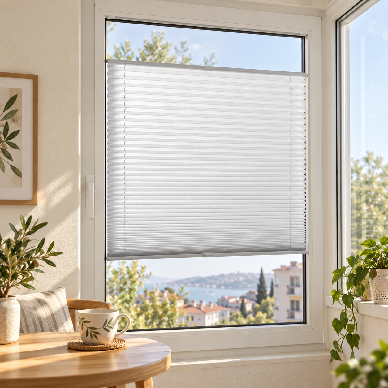 Katlanabilir Cam Balkon Plise Perde – Beyaz